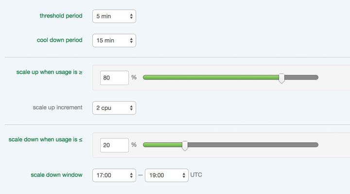 Vertical Autoscale Threshold and Cool Down Periods