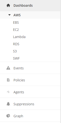 AWS Dashboard Left Nav