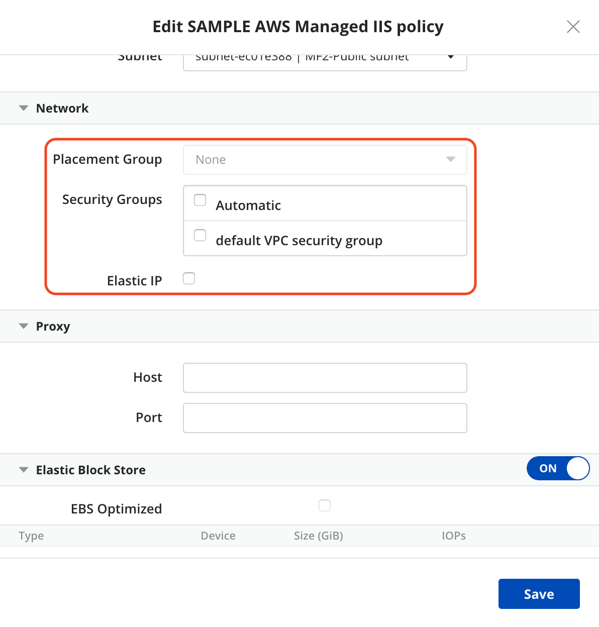 Edit network section in DP policy edit