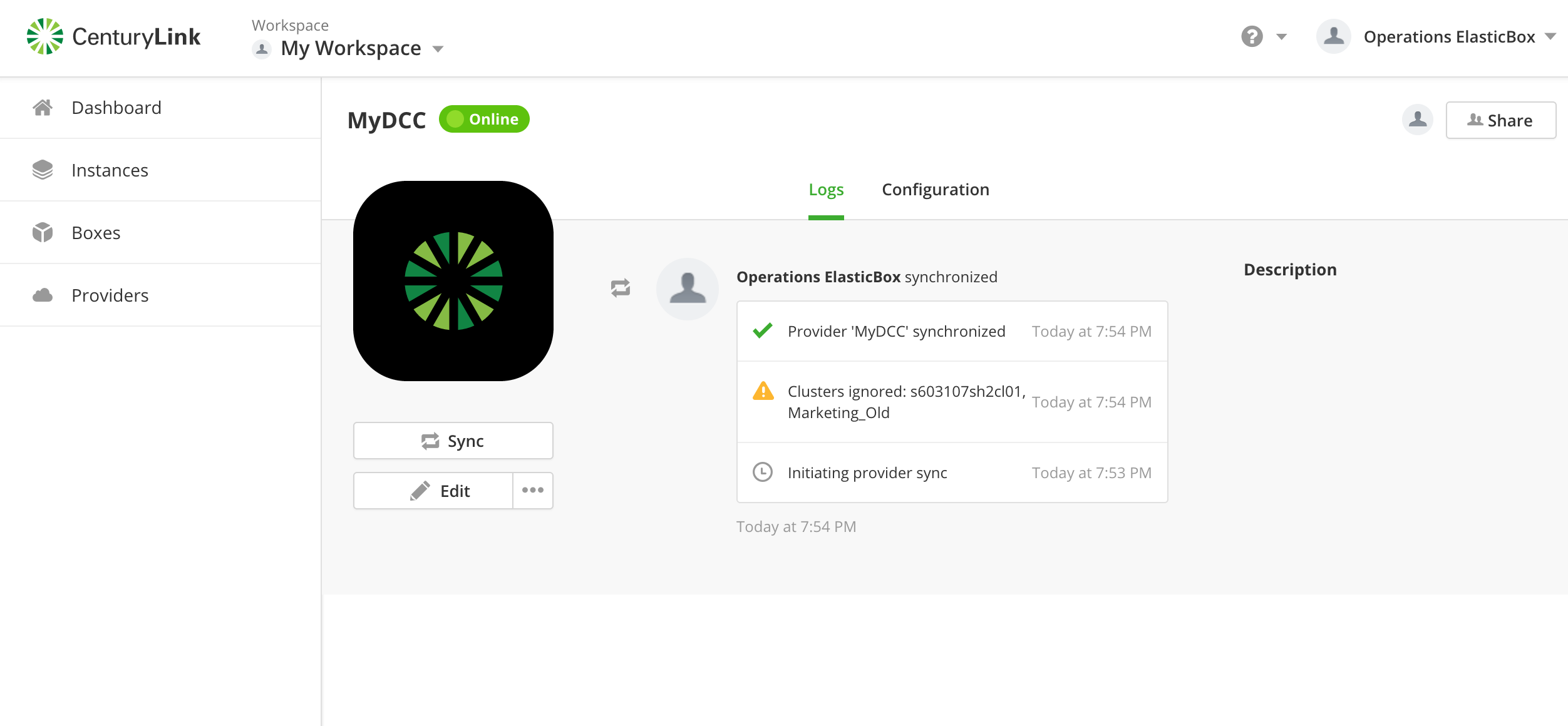 Lumen DCC provider activity log with cluster alert