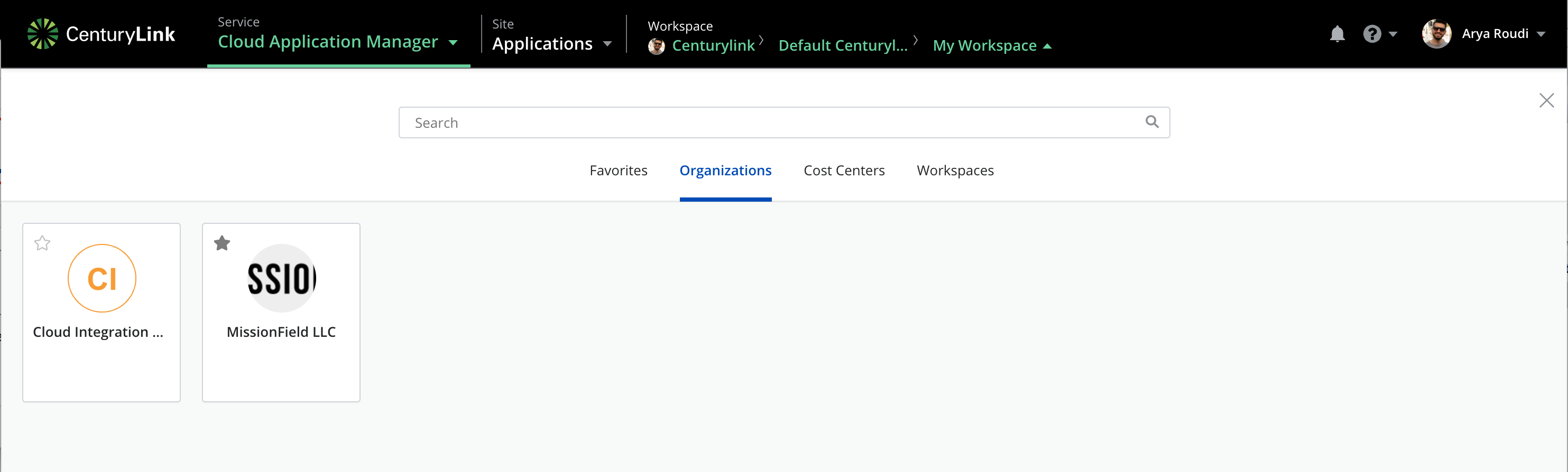 Context Switcher - Organizations View