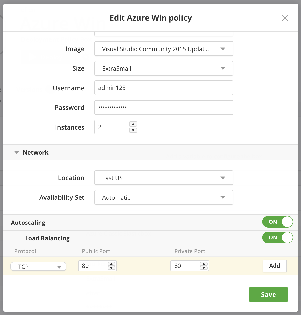 Azure Classic configure autoscaling-loadbalancing