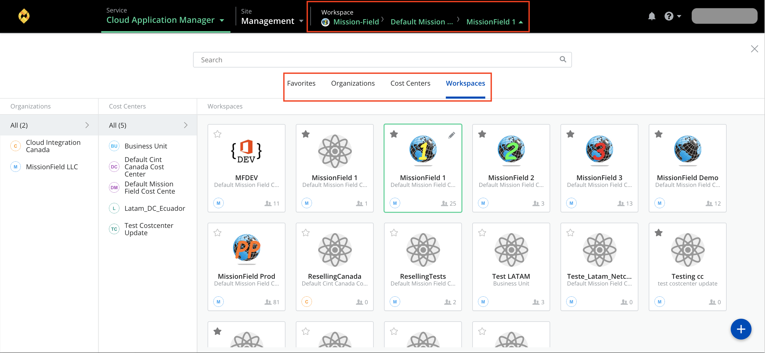 CAM Workspace menu