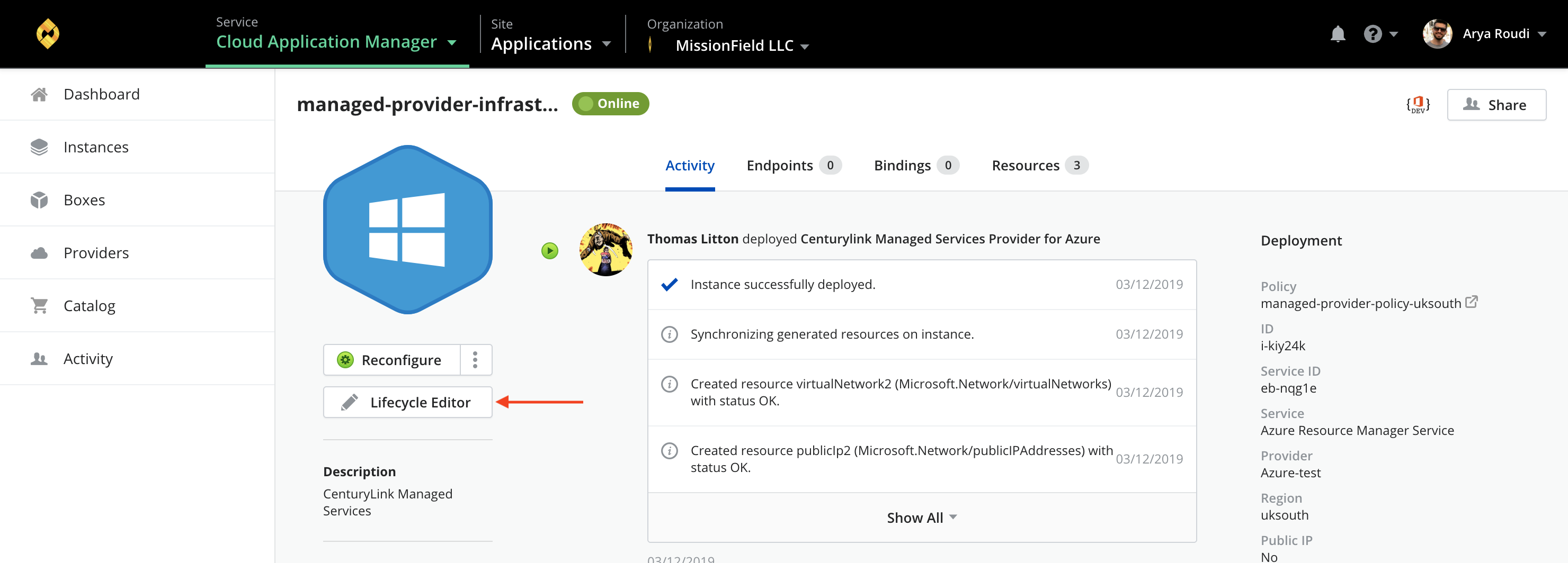 Access to lifecycle editor