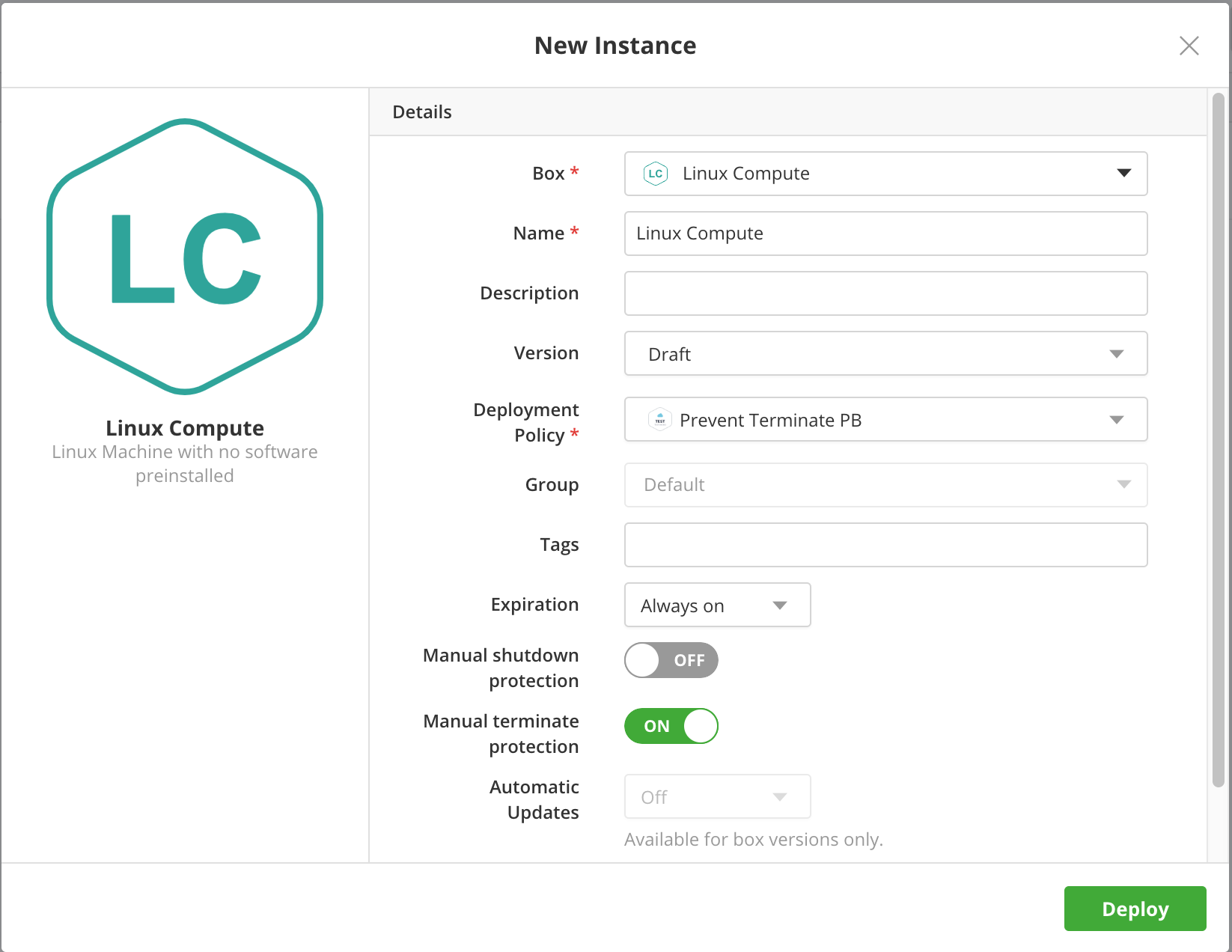 Instance Deployment (Inherit) Dialog