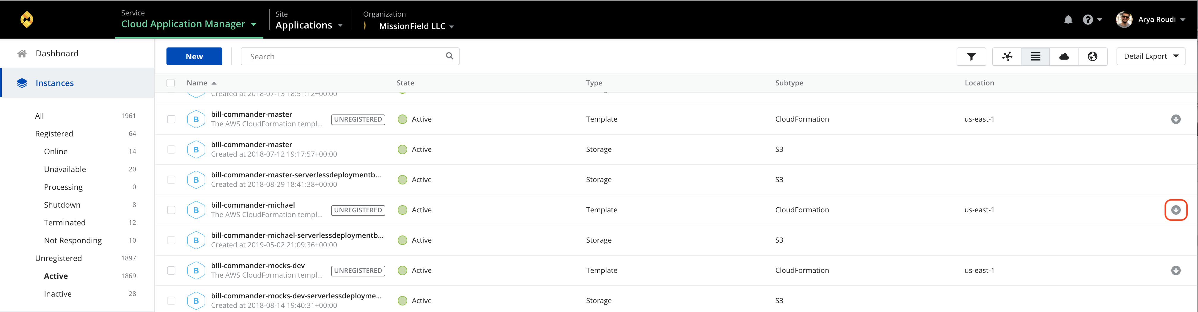 Register Instance from Instances page