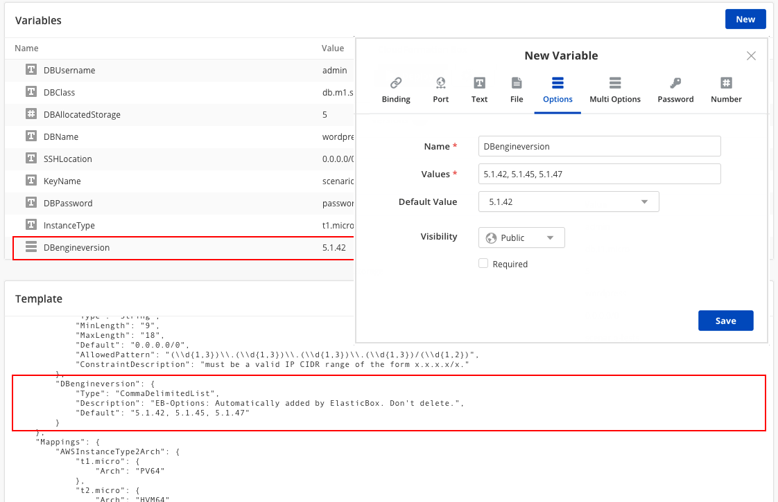 Variables of AWS Template