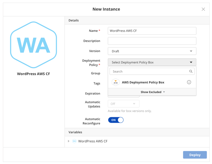 Deploy AWS template