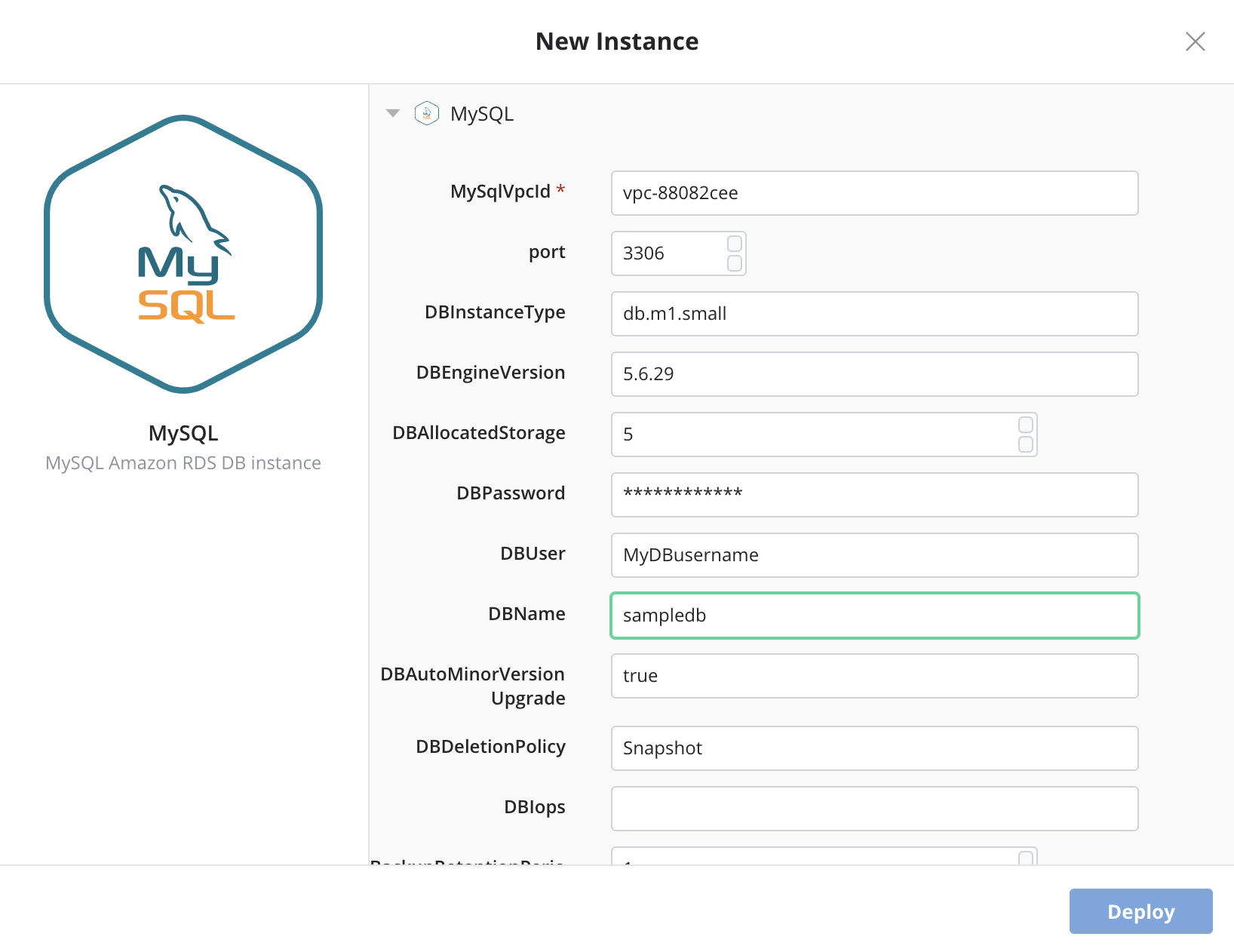 New instance MySQL