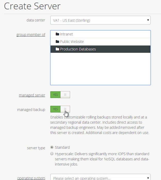 toggle managed services via create server ux