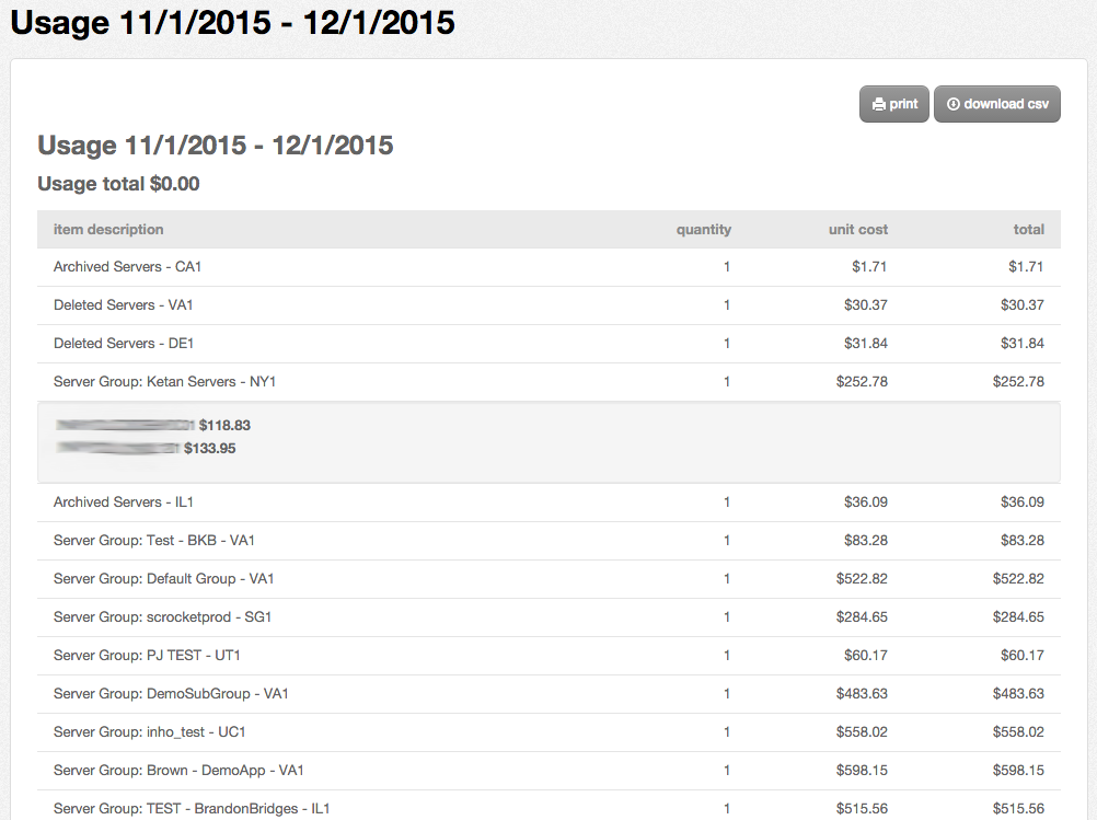 Usage Summary Detail